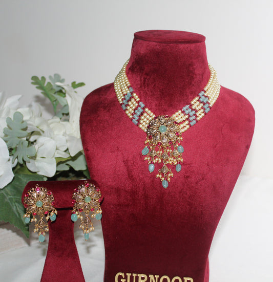 1 GM gold plated necklace set with earrings